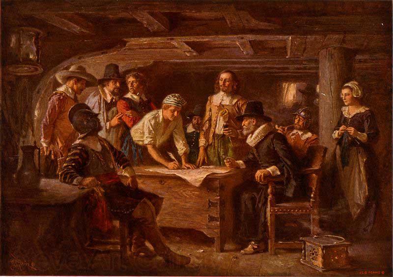 Jean Leon Gerome Ferris The Mayflower Compact, 1620 Norge oil painting art